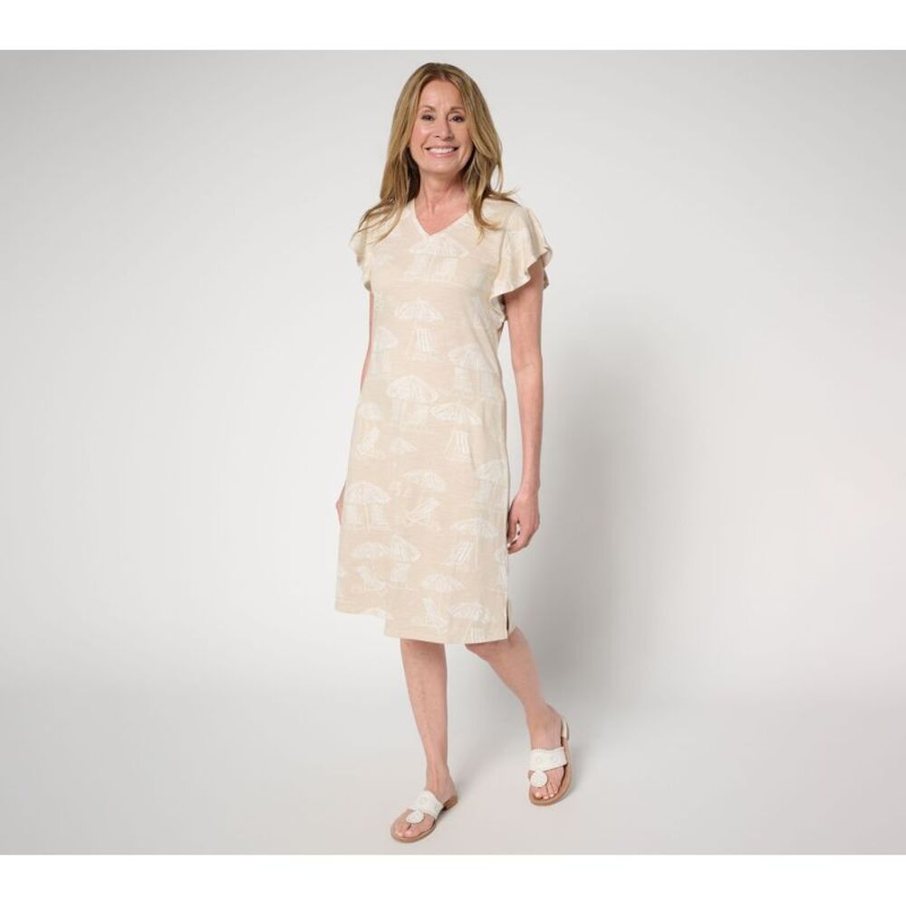 Gloria Vanderbilt Women's Plus Sz Dress 1X Slub Knit Flutter Sleeve White